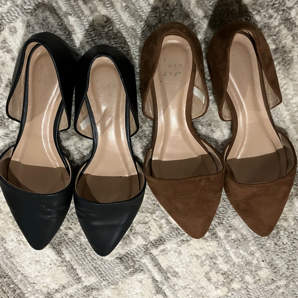 A New Day Black and Brown Flats with Pointed Toe Design